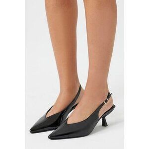 Forever 21 Black Patent Pointed Slingback Kitten Heels sz 7 Classic office siren